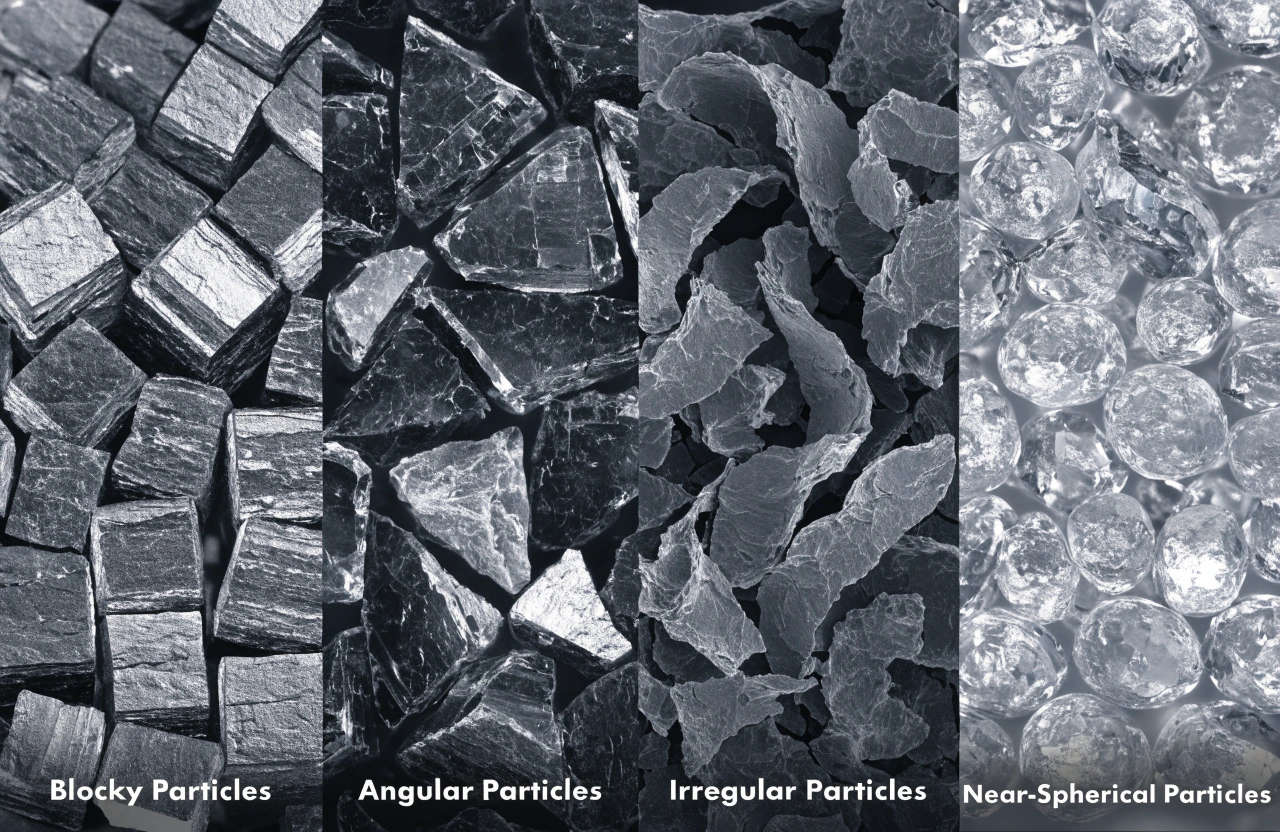 Different types of particle shapes of syntheic diamond powder