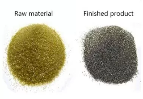 Diamond powder before and after coating.